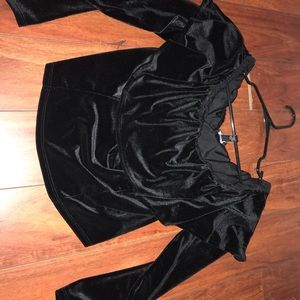 Suede-over the shoulders long sleeve shirt